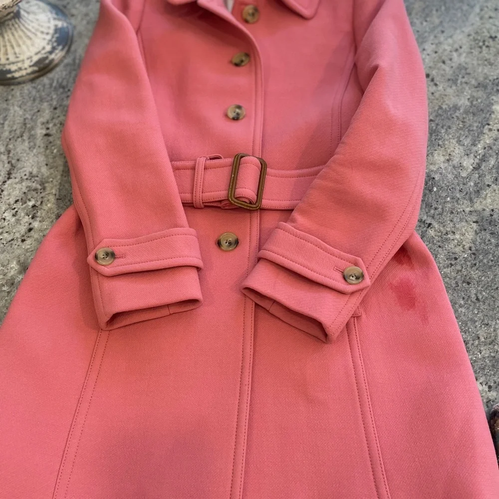 J. Crew Pink Double Cloth Wool  Trench Coat- Size 4 - Picture 13 of 16